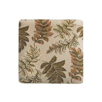 Tan Floral Jacquard Upholstered Square Ottoman with Black Legs