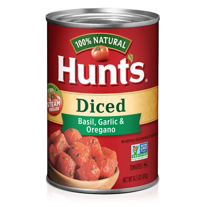 Hunt&#39;s 100% Natural Basil, Garlic &#38; Oregano Diced Tomatoes 14.5oz, 1 of 6