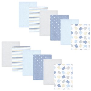 Hudson Baby Infant Boys Cotton Flannel Burp Cloths 12pk, Multi Color Boy Elephant, One Size - 1 of 4