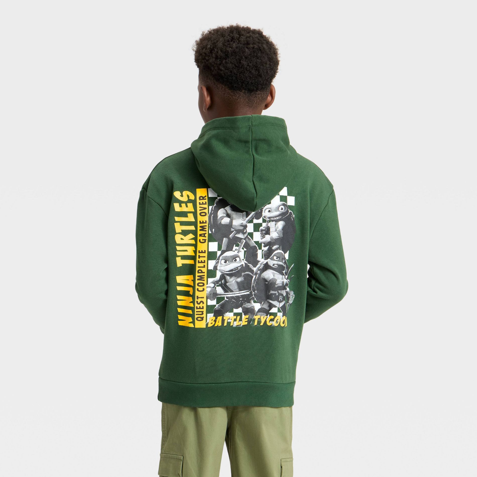 Boys' Teenage Mutant Ninja Turtles Battle Tycoon Front and Back Graphic Hooded Sweatshirt - Green L