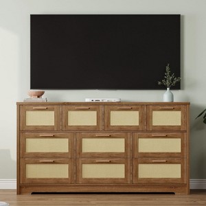 coucheta Rattan Dresser for Bedroom with 10 Drawer, 59" Wide Modern Chest of Drawers with Metal Handle, Large Wooden TV Stand for Living Room - 1 of 4