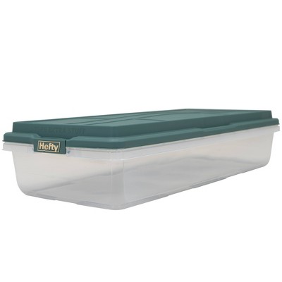Hefty 63qt Hi-Rise Clear Latching Storage Box with Green Lid