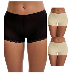 INSPIRE CHIC Women's Seamless Ice Silk Lace Trim Slip Shorts for Under Dresses Lightweight Boyshorts 3 Packs - 1 of 4