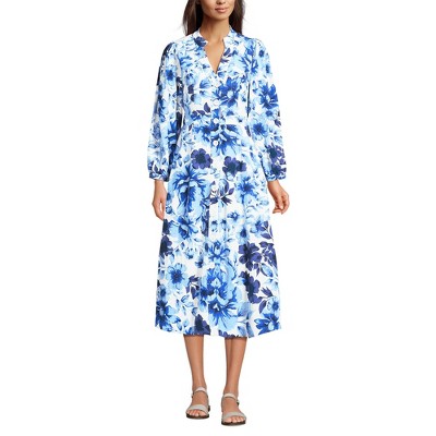 Lands' End Women's Cotton Blend Bracelet Sleeve Midi Shirt Dress