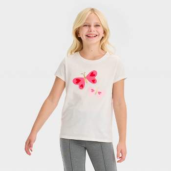 Girls' Short Sleeve Valentine's Day Butterflies Graphic T-Shirt - Cat & Jack™ Cream