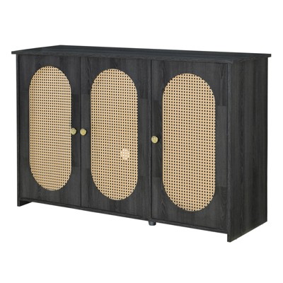 TIRAMISUBEST Retro Sideboard - 3-Door Rattan Storage Cabinet