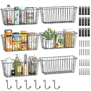 Simple Trending 6 Pack Wire Basket Wall Mount Baskets Hanging Baskets, Cabinets Organizer and Storage with Hooks for Kitchen, Garage and Bathroom - 1 of 4