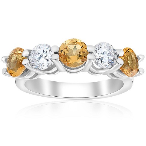 Pompeii3 2 1/2ct Citrine & Diamond 5-Stone Ring 14K White Gold - image 1 of 4