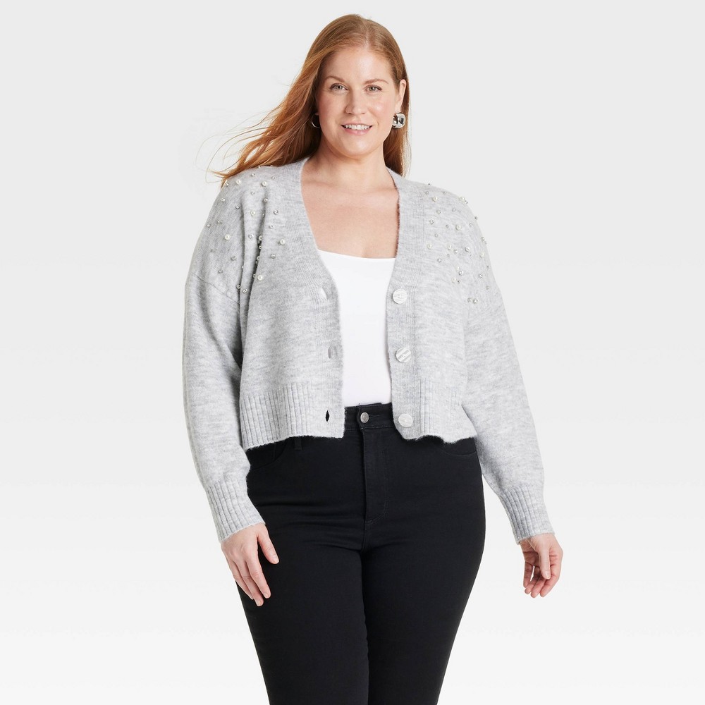 Women's Embellished Cardigan - Ava & Viv Heather Gray 2X