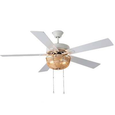 52" 5-Blade LED Rattan Lighted Ceiling Fan Tan - River of Goods