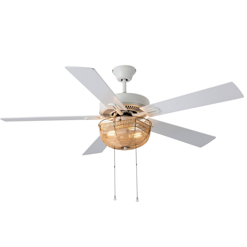 Photos - Fan 52" 5-Blade LED Rattan Lighted Ceiling  Tan: Reversible Motor, Pull Cha