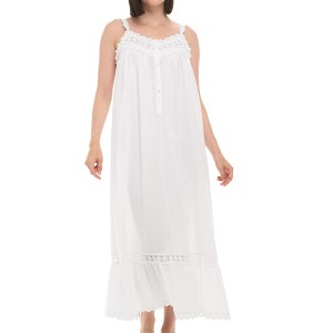 ADR Women's Cotton Nightgown, Cecilia Sleeveless Lace Trim Button Up Long Vintage Night Dress Gown - 1 of 4
