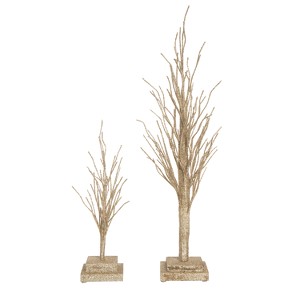 Transpac Wood 28.35 in. Brown Christmas Gilded Trees Set of 2 - 1 of 4