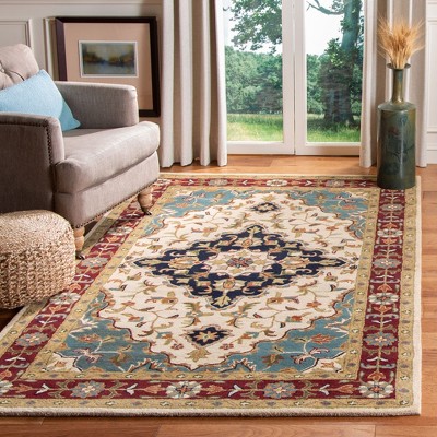 Elegant Heritage Ivory/Red Hand-Tufted Wool Area Rug, 5' x 8'