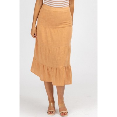 Women's GAUZE TIERED MIDI SKIRT - OLIVACEOUS