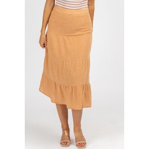 Women's GAUZE TIERED MIDI SKIRT - OLIVACEOUS - 1 of 4