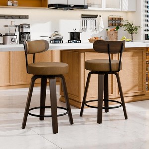 DYHOME 26" Swivel Counter Height Bar Stools with Wood Back and Faux Leather Seat, Set of 2 - 1 of 4