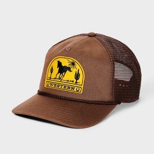 Men's Western Cotton Trucker Baseball Hat - Mighty Fine Brown - 1 of 4