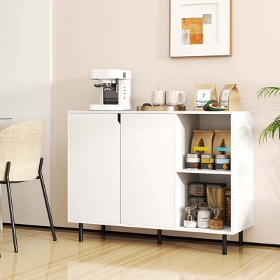 Costway Kitchen Sideboard Buffet with Adjustable Shelves 2 Doors Sturdy Metal Legs White — фото 4