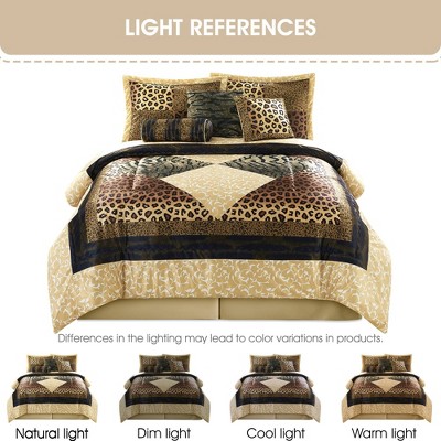 Queen Brown Gold Microfiber Safari Comforter Set with Curtains