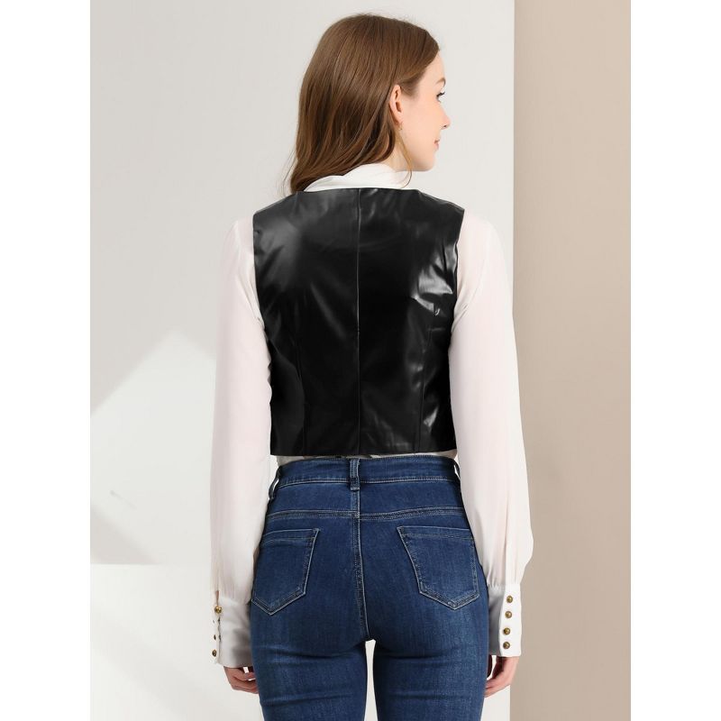 Allegra K Women's Sleeveless Versatile PU Faux Leather Suit Vest, 5 of 6