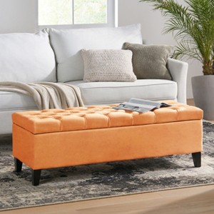 CAVINAS Modern Storage Ottoman Bench with Diamond Stitching,Versatile Footstool with Storage,End of Bed Bench for Living Room,Bedroom,Orange - 1 of 4