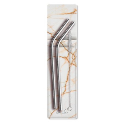 SWZLE Pack of 2 Reusable Stainless Steel Drinking Straws with Cleaning Brush and Case - Spanish Gold