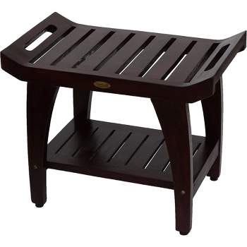 24" Tranquility DT156 Wide Teak Wood Shower Bench with Handles - DecoTeak
