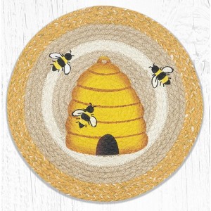Earth Rugs Beehive Printed Round Placemat, 15"x15", Hand-Stenciled Jute, Natural Table Accent with Rustic Bee Design - 1 of 3