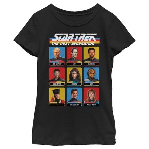 Girl's Star Trek: The Next Generation Starfleet Crew Portraits Playing Cards Frame T-Shirt - 1 of 4