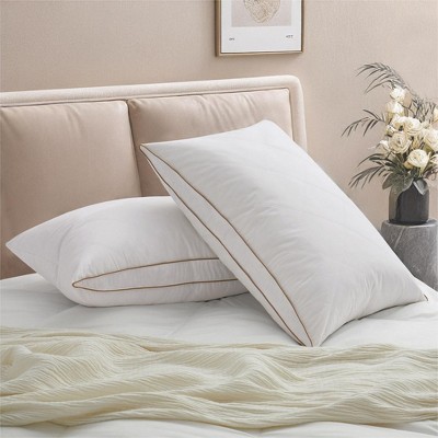 Peace Nest Set of 2 Goose Down Feather Oval Gusseted Bed Pillows with 100% Cotton Cover
