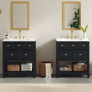 Bella Depot 30‘’ Bathroom Vanity with Ceramic Sink Combo Free Standing Single Vanity Set with 5 Drawers(2 PCS) - 1 of 4