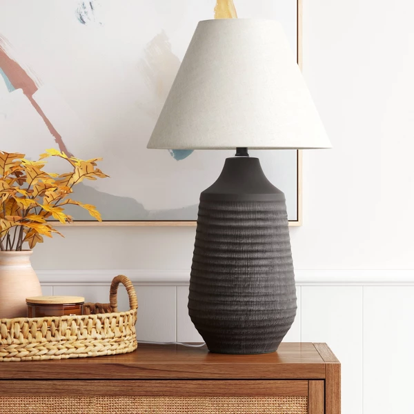 Large Textured Ceramic Lamp Base, Black