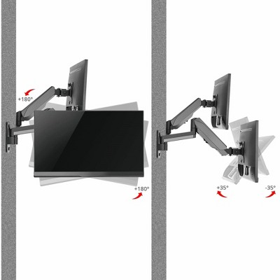 Black Aluminum Dual Monitor Full-Motion Wall Mount Bracket