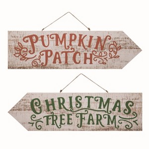 Transpac Wood Multicolor Christmas Changing Seasons Reversible Tree or Pumpkin Arrow Wall Accent - 1 of 2