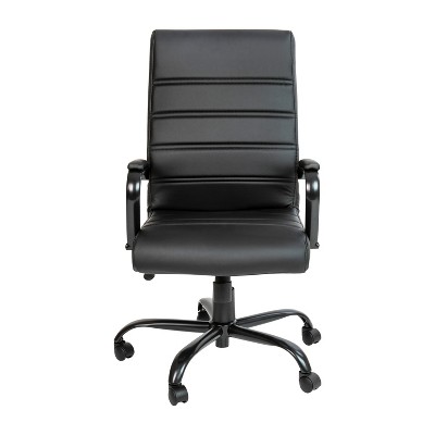 Black Leather High Back Executive Swivel Office Chair with Fixed Arms