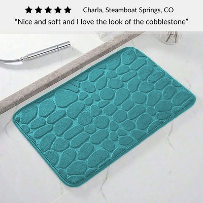 Peacock Blue Memory Foam Bath Mat with 3D Pebble Design