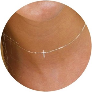 Dainty Gold Cross Necklace for Women, 14K Gold Plated Small Pendant Choker SL Cross - 1 of 4
