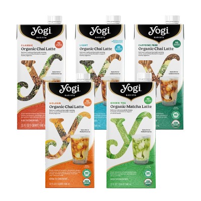Yogi Barista Organic Latte Variety Pack - 32 Fluid Oz (5 Pack) - Caffeinated & Caffeine Free - Includes Classic, Light, Caffeine Free, Golden & Matcha