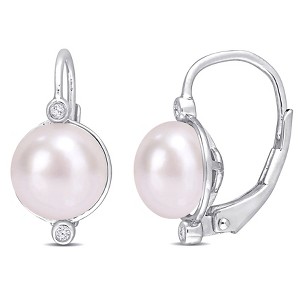 EVERLY JEWELRY | Sterling Silver Freshwater Pearl and Diamond Accent Swirl Stud Earrings– Multiple Pearl Color Options - 1 of 4