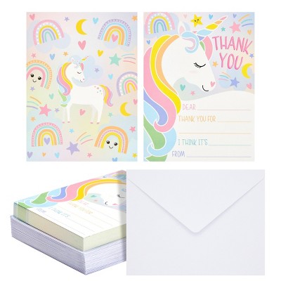 Pipilo Press 36 Pack Unicorn Fill in the Blank Thank You Cards with Envelopes for Kids, 5.5 x 4.2 in