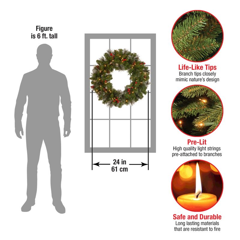 24" Prelit LED Crestwood Spruce Christmas Wreath Warm White Lights - National Tree Company, 4 of 6