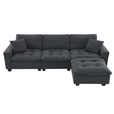 NicBex Velvet L-Shaped Convertible Sectional Sofa with 2 Pillows and Removable Ottoman for Living Room,Apartment,Office,Gray
