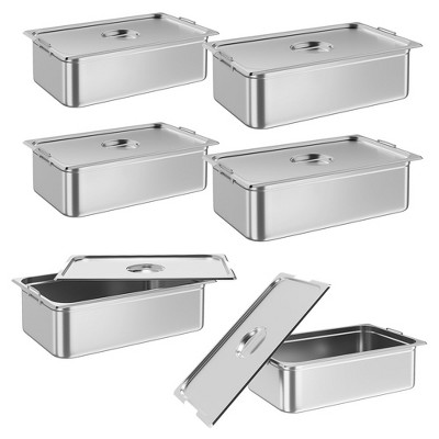 6 Pack Full Size Hotel Pan, NSF Certified, 2.5" Deep Commercial Stainless Steel Steam Table Pans with Handle, Anti-Jamming for Catering