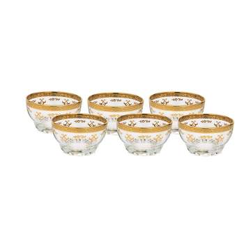 Classic Touch Glass Dessert Bowl with Rich Gold Artwork, Set of 6
