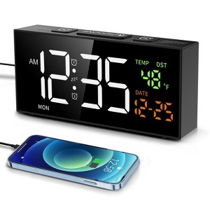 Aoibox Digital Alarm Clock with Date, Temperature & Weekday Display, Dual Alarms, Snooze, 5 Brightness Levels,4 Volume Settings,Manual DST,for Bedroom - 1 of 4