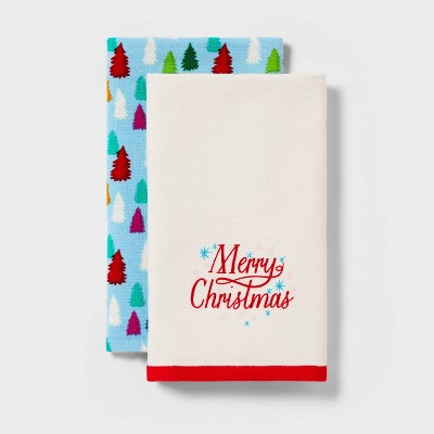 2pk 'Merry Christmas' Hand Towels White - Wondershop™