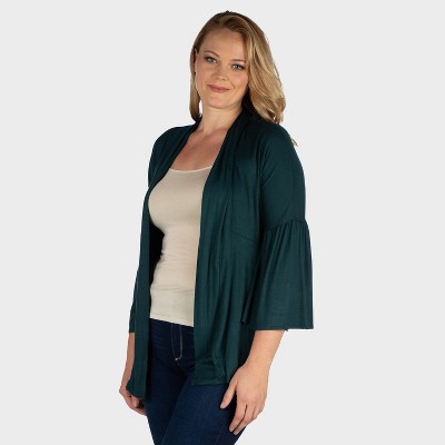 24seven Comfort Apparel Womens Plus Flared Bell Sleeve Open Front Cardigan