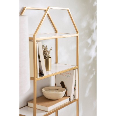 Adela White and Gold Geometric Floating Wall Shelf