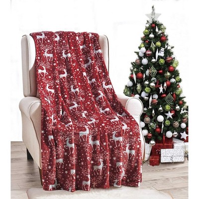 Ultra Soft Red Reindeer Fleece Christmas Throw Blanket
